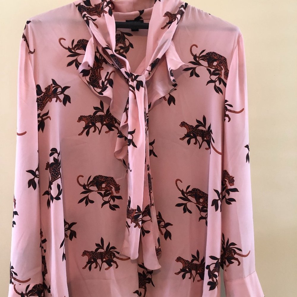 Ann Taylor Leopard Blouse with Tie Neck XL